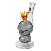 Black Leaf Skull Glass Pipe with Crown + Base
