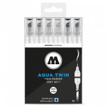 AQUA TWIN 1mm brush / 2-6mm chisel 6x - Grey-Set 1 - Clear Box