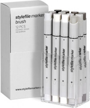 Stylefile Marker Brush 12er Set warm Grey